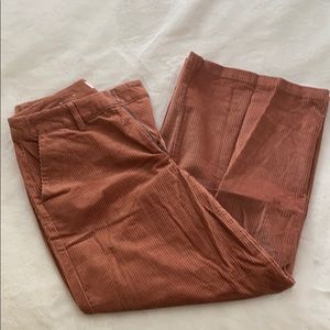 Coral high-waist corduroy cropped flare pants, 4